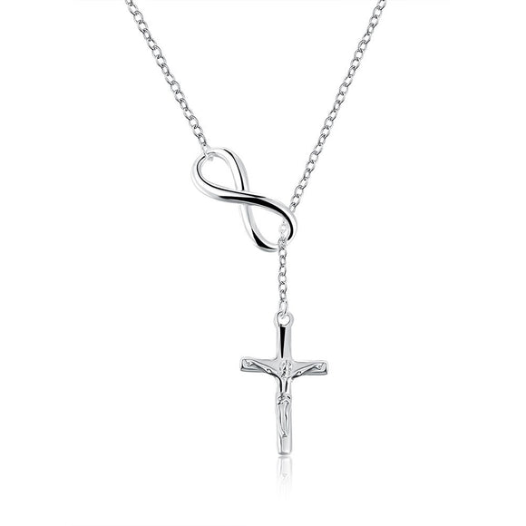 Infinity Cross Jesus Necklace in 18KP White Gold - itsthethought