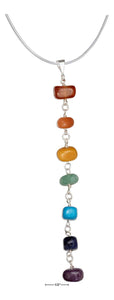 Sterling Silver 20" Seven Genuine Stone Chakra Nugget Long Dangle Pendant Necklace - itsthethought