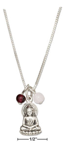 Sterling Silver 18" Sitting Buddha Pendant Necklace with Garnet & Rose Quartz Beads - itsthethought