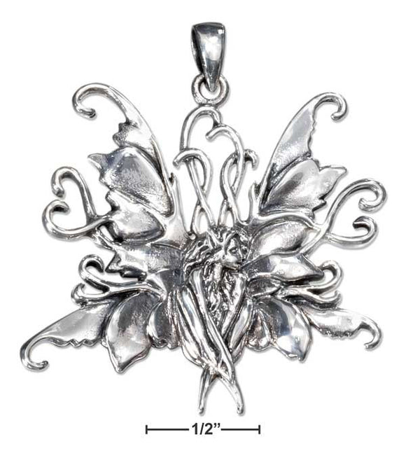 Sterling Silver Antiqued Sitting Fairy Pendant - itsthethought