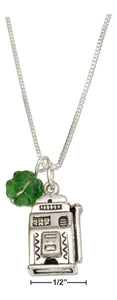 Sterling Silver 18" Lucky Slot Machine Pendant Necklace with Green Four Leaf Clover - itsthethought