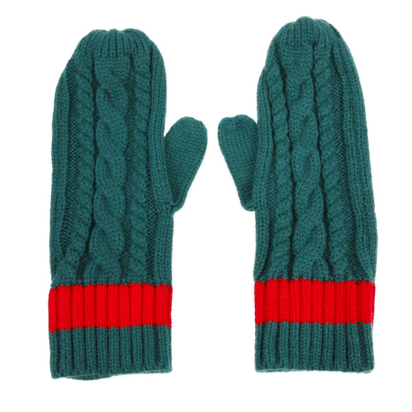 Gucci Style Green Cable Knit Mitten with Red Stripe - itsthethought