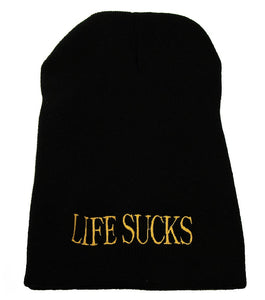 Gold Life Sucks Black Beanie - itsthethought