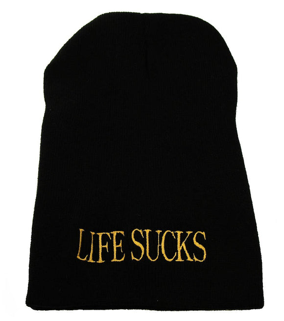 Gold Life Sucks Black Beanie - itsthethought